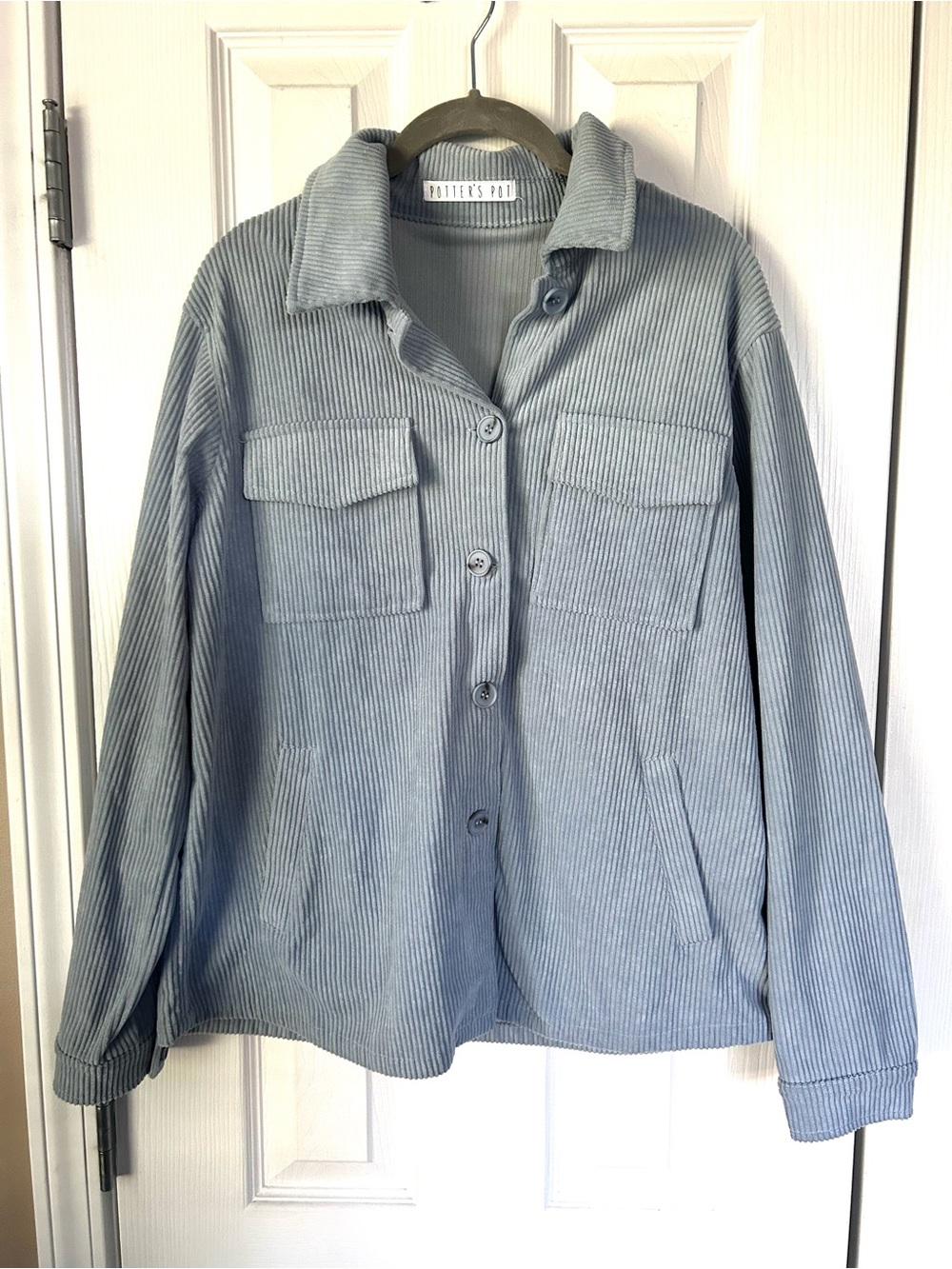 Potter’s Pot Blue/Gray Corduroy Overshirt Jacket Size Small